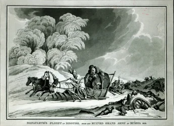 Napoleon in Verkleidung während des Rückzugs aus Russland im Jahr 1812 (Aquatinta)